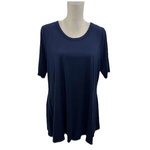 NWOT LOGO by Lori Goldstein Tunic Top Womens Large Relaxed Fit Pockets Navy Blue
